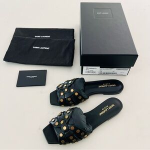 Saint Laurent Tribute slip-on square-toe sandals. NWT